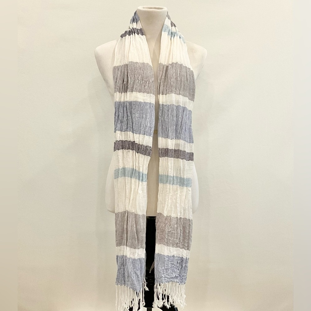 Spartina 449 Striped Fringe Scarf Blue Gray Lightweight Shawl